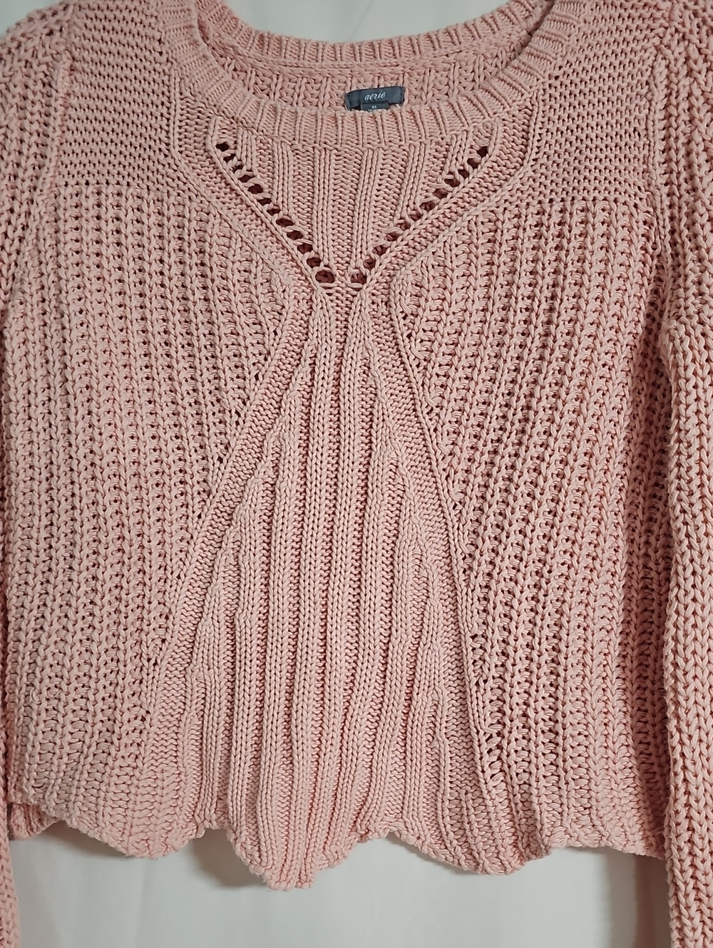 aerie Blush Pink Cropped Cable Knit Crew Sweater - Picture 2 of 6